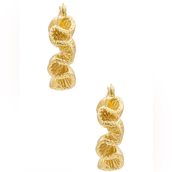 New 18K Gold Plated Ruffled Wave Hoop Earrings Textured Surface Hinge Closure - Picture 5 of 10